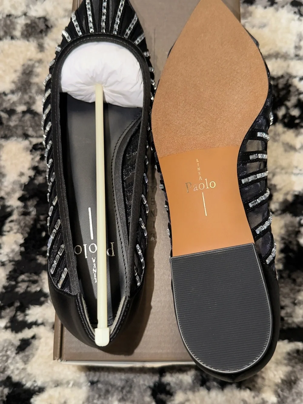 Paolo Black Pointed-Toe Embellished Flats